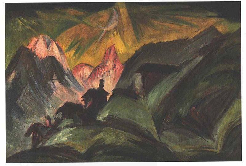 Ernst Ludwig Kirchner Stafelalp at moon light oil painting picture